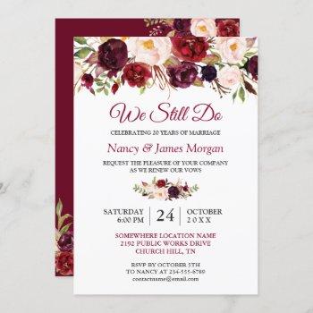 rustic burgundy red floral wedding vow renewal invitation