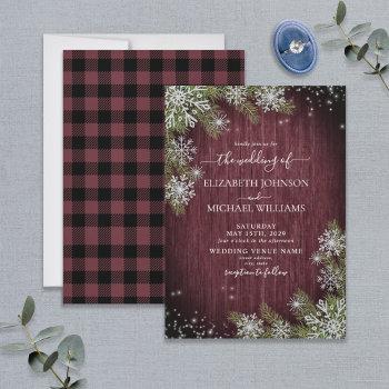 Small Rustic Burgundy Silver Winter Wood Plaid Wedding Front View