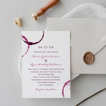 rustic burgundy wine stain wedding invitation