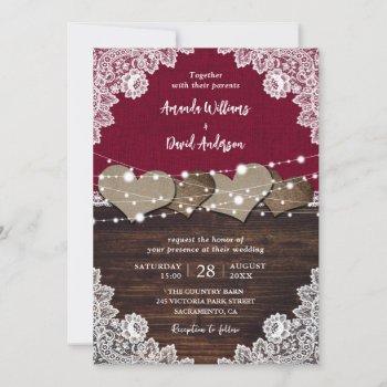 Small Rustic Burgundy Wood Burlap Lace Wedding Front View