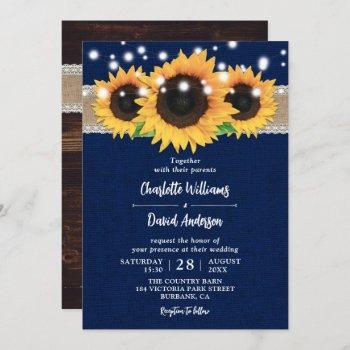 Small Rustic Burlap Lace Sunflower Navy Blue Wedding Front View