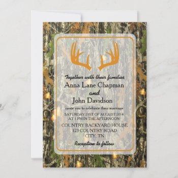rustic camo antler wedding invitation