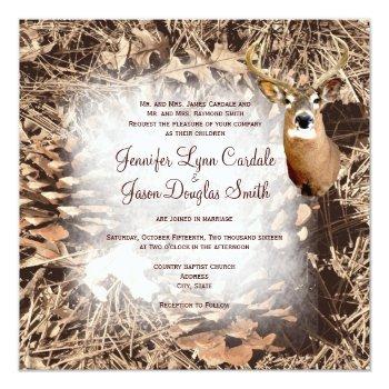 Small Rustic Camo Hunting Deer Antlers Wedding Invites Front View
