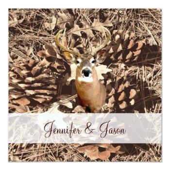 Small Rustic Camo Hunting Deer Antlers Wedding Invites Back View