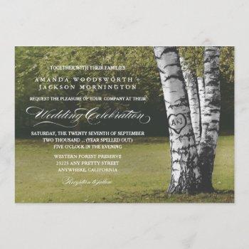 Small Rustic Carved Heart Birch Tree Wedding Front View