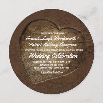 rustic carved tree slice wedding invitations