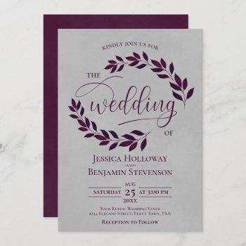 Small Rustic Cassis Purple Leaves Elegant Gray Wedding Front View
