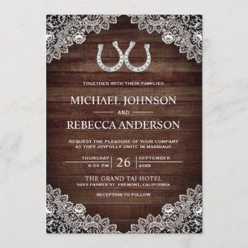 rustic country barn wood horseshoe lace wedding invitation
