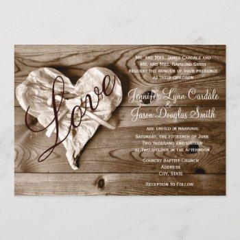 Small Rustic Country Barn Wood Love Heart Wedding Invite Front View