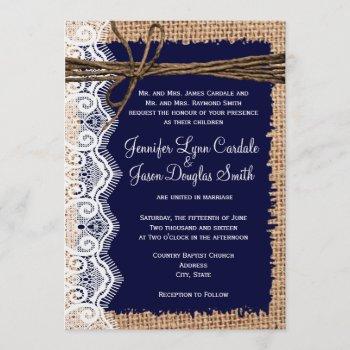 Small Rustic Country Burlap Lace Twine Wedding Invites Front View