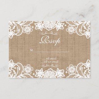 Small Rustic Country Burlap Lace Wedding Rsvp Front View