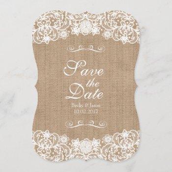 Small Rustic Country Burlap Lace Wedding Save-the-date Save The Date Front View