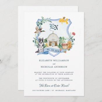 rustic country farm | barn wedding crest  invitation