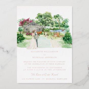 rustic country farm | elegant barn wedding   foil invitation