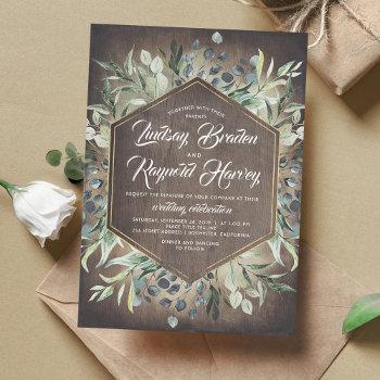 rustic country greenery foliage barn wedding invitation