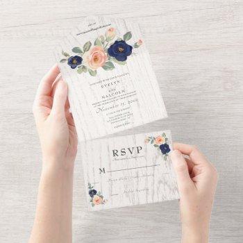 Small Rustic Country Navy Blue And Peach Floral Wedding All In One Front View