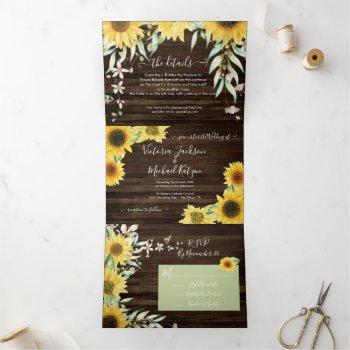 Small Rustic Country Sunflower Wedding Tri-fold Front View
