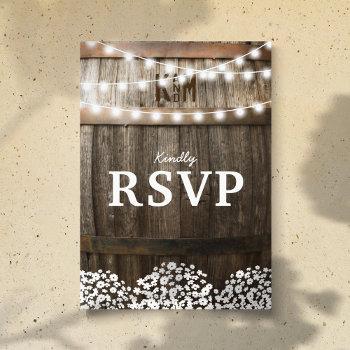 rustic country wedding | string of lights rsvp invitation postcard