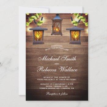 rustic country wood hanging lanterns wedding invitation