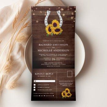 Small Rustic Country Wood Sunflower Horseshoe Wedding Tri-fold Front View