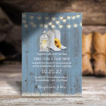 Small Rustic Cowboy Boots Lantern Dusty Blue Wedding Front View