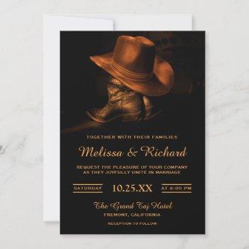rustic cowboy hat and boots wedding invitation