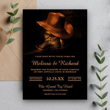 rustic cowboy hat and boots wedding invitation