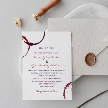 rustic dark red wine stain wedding invitation