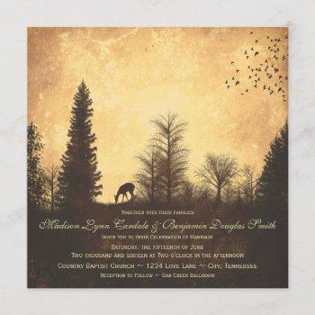 rustic deer in trees country wedding invitations