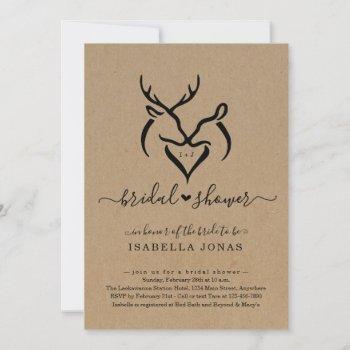 rustic doe & deer antlers heart bridal shower invitation