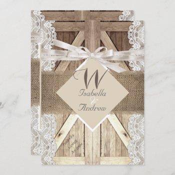 rustic door wedding beige lace wood burlap writing invitation