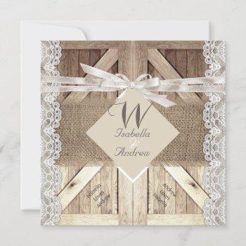 rustic door wedding lace wood burlap writing 2 invitation