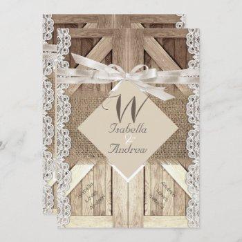 rustic door wedding lace wood burlap writing 2a invitation