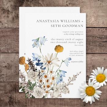 rustic dusty blue wildflowers & daisies invitation