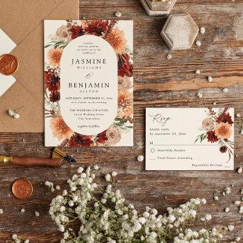 rustic earth & champagne florals wedding invitation