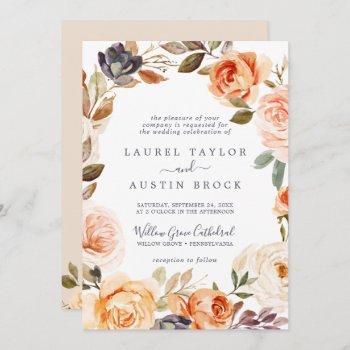 rustic earth florals all in one wedding invitation