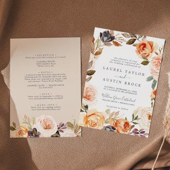 rustic earth florals all in one wedding invitation