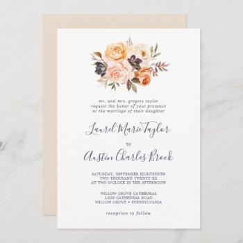 rustic earth florals traditional wedding invitation