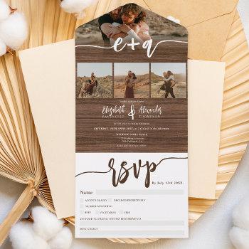 Small Rustic Elegant 4 Photos Brown Wood Script Wedding All In One Front View
