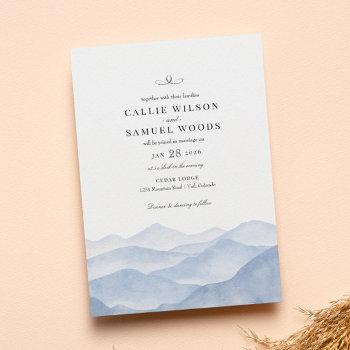 rustic elegant blue mountain watercolor wedding invitation