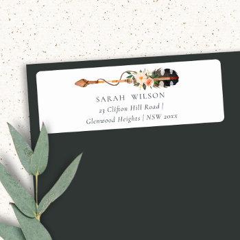 Small Rustic Elegant Boho Feather Floral Arrow Address Label Front View