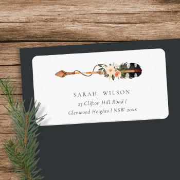 Small Rustic Elegant Boho Feather Floral Arrow Address Label Front View