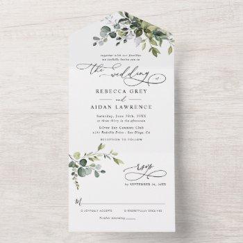rustic elegant eucalyptus leaves greenery wedding  all in one invitation