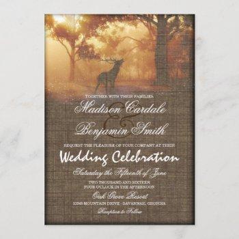 rustic elk woodland burlap print wedding invites