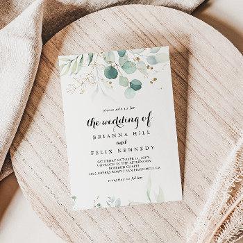 rustic eucalyptus gold floral the wedding of invitation