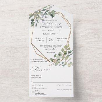 rustic eucalyptus & gold frame wedding all in one invitation