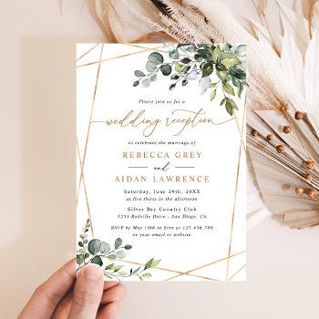 rustic eucalyptus greenery gold wedding reception invitation