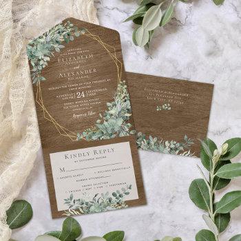 Small Rustic Eucalyptus Leaves All In One Wedding Invite Front View
