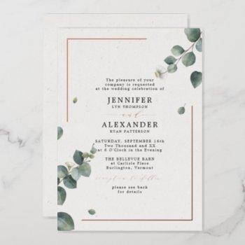 rustic eucalyptus & rsvp qr code wedding rose gold foil invitation