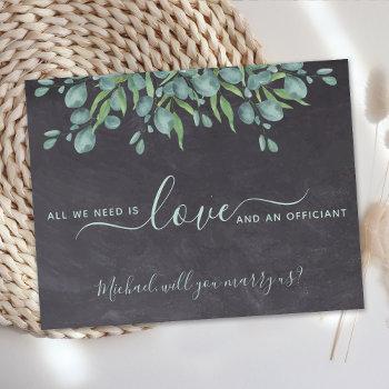 Small Rustic Eucalyptus Will You Marry Us Officiant Front View